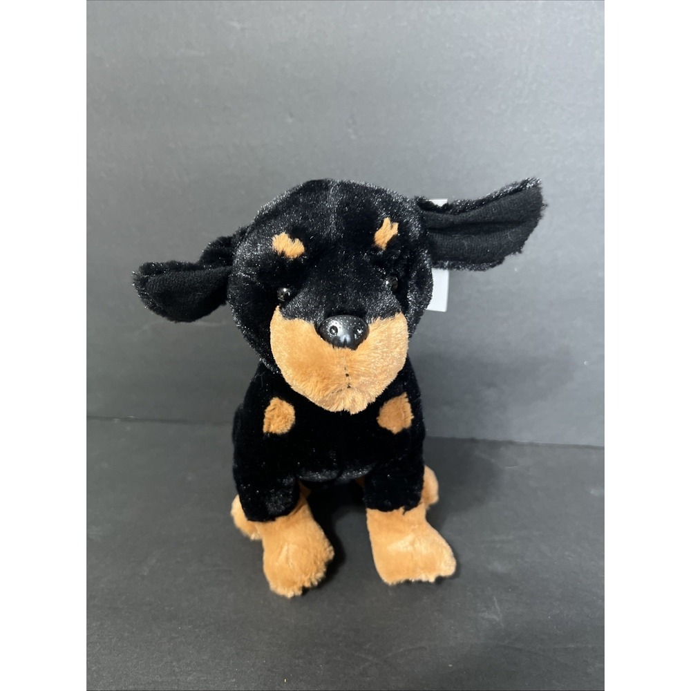 Goffa Stuffed Animal Plush Puppy Dog black Eyes Brown & Black  '10' Sample